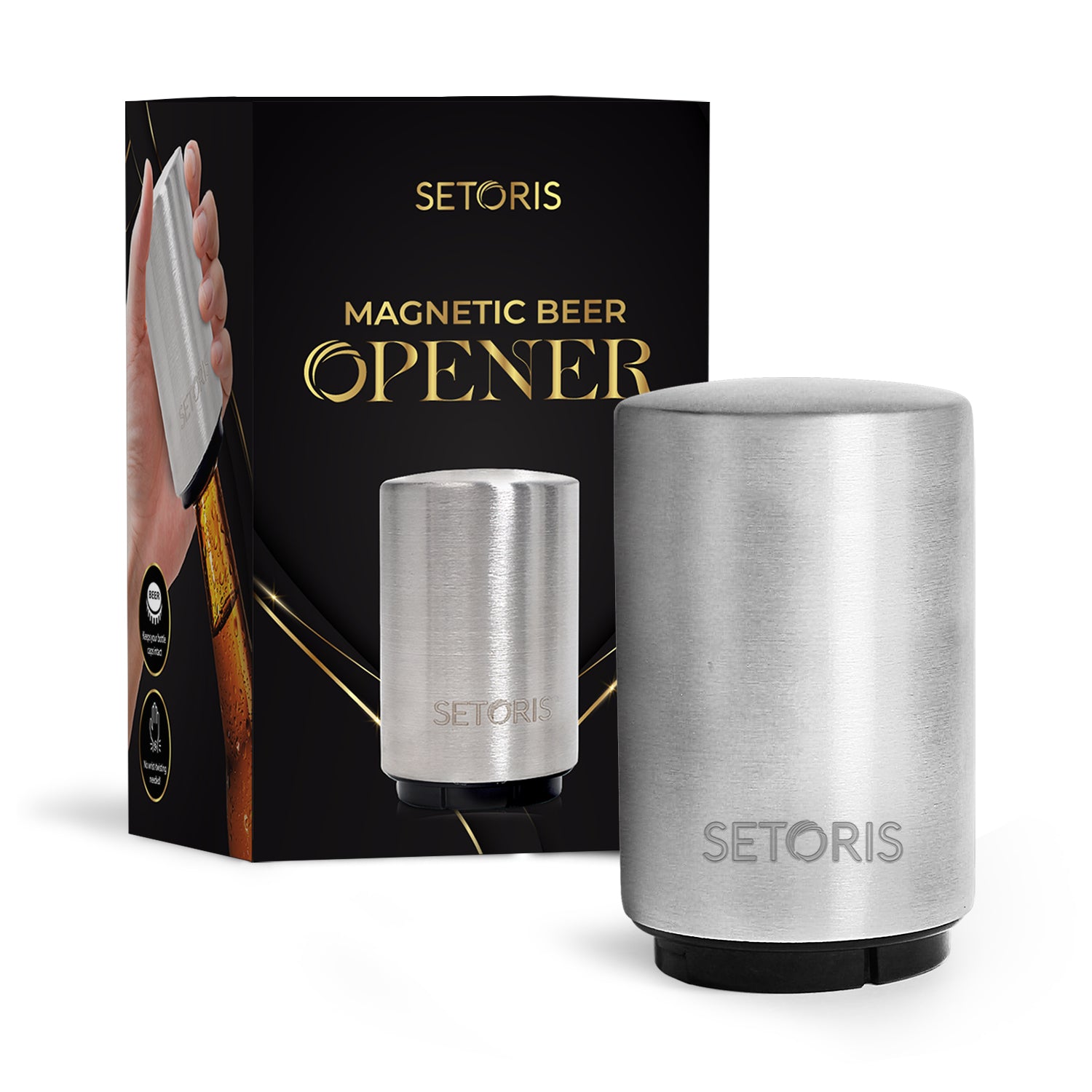 Magnetic Beer Bottle Opener By Setoris- Stainless Steel Automatic Pop